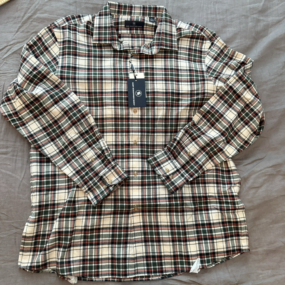 Hart Schaffner Marx Flannel Shirt Button Multicolor Plaid XL $150 Retail